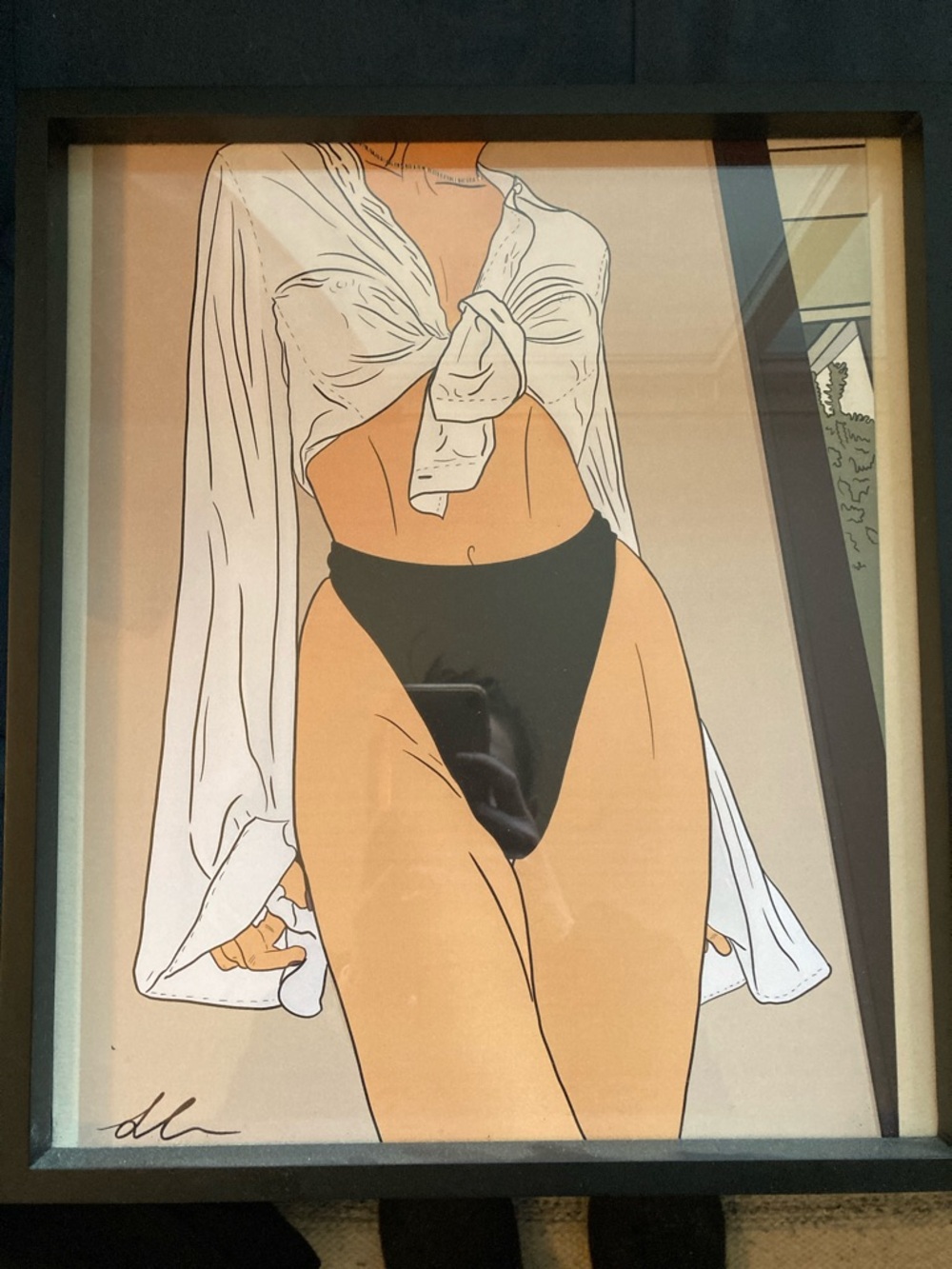 Minimalist Framed Art Print - Woman in White Top & Black High-Waist Bottoms